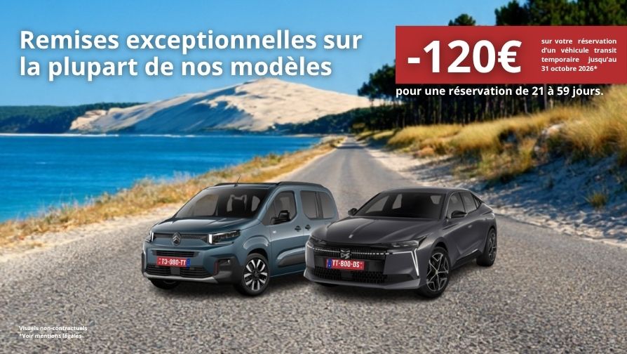 Remises exceptionnelles pour une réservation de 21 à 59 jours.
